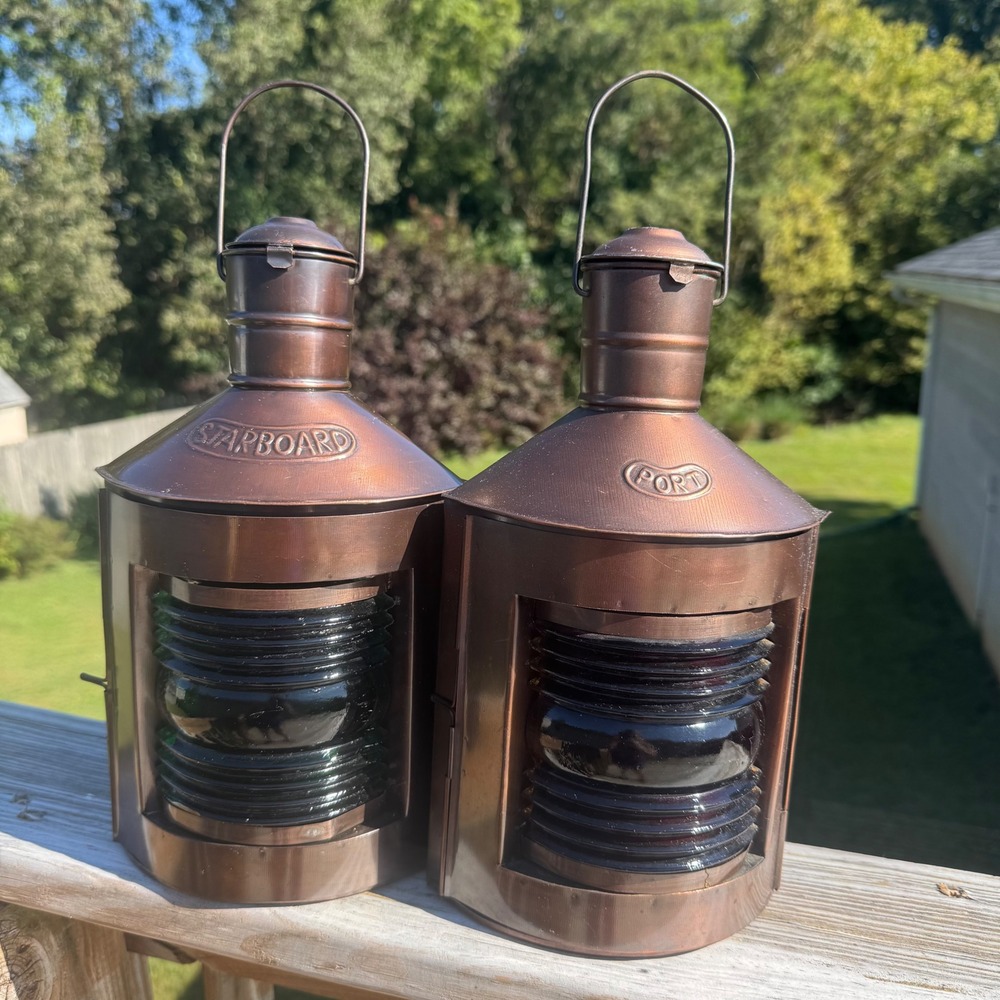 Nautical Port & Starboard Navigation Lights Red Green Glass Pair Decorative